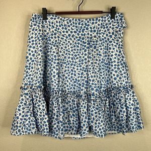 Marc Jacobs Mini Skirt Size 8 Blue White Floral Print Pleated Ruffle‎ Hem Cotton